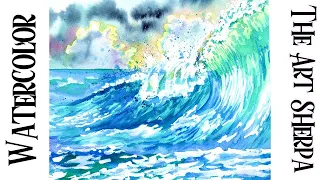 How to Paint Watercolor Splashy Foamy Wave Step by step | The Art Sherpa