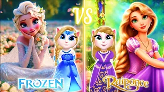 MY Talking Angela 2 ||  Frozen Of Elsa  Vs Tangled Of Rapunzel 💜 In Talking Angela 2_Cosplay game💖✨