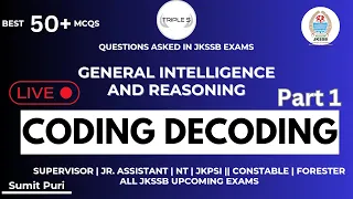 Coding Decoding: Questions asked by JKSSB || Best 50+ MCQs || RPF SSC  JKSSB JKPSC Exams PART 1