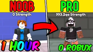 NOOB To PRO With 0 ROBUX In 1 HOUR! Arm Wrestle Simulator