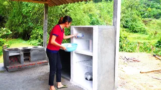 Building Cutting Table and Kitchen Cabinets //BUILD LOG CABIN Off Grid. Trieu Thi Chuong