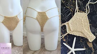 Crochet Easy Thong Bikini | Crochet Rice Stitch Thong Bikini Bottom