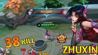 38 KILLS + MANIAC!! ZHUXIN NEW HERO MLBB 100% BROKEN!! - NEW HERO TRYOUT ~ MLBB