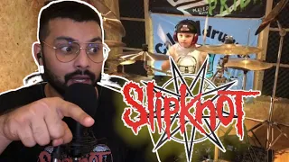METAL DRUMMER REACTS TO The Heretic Anthem - Slipknot Drum Cover - Caleb H Age 6!