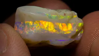 I cut this rough white opal into a dazzling gem