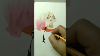 Cute Drawing - Harley Quinn             #shorts #drawing #fanart #youtubeshorts