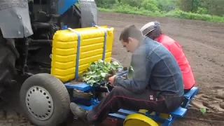 Высадка рассады капусты самодельной рассадопосадочной машиной.