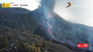 9/10/21 Dron: vista general del volcán y Del trazado de la nueva colada. Erupción La Palma IGME-CSIC