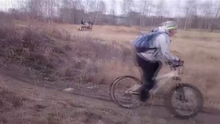 Mountain bike jumping and ride. Slow-mo. Slow motion 120 fps