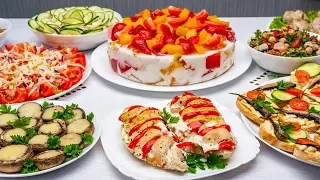 🎁 Birthday party table spread for the summer party: cake, salad, snacks