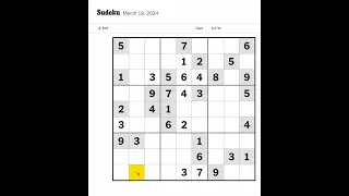 New York Times Sudoku Hard for March 19, 2024.  Just me mumbling and solving