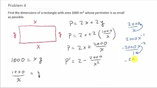 Optimization:  Find Smallest Perimeter of a Rectangle Given the Area