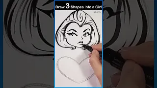 Draw 3 Shapes into a Girl Art Challenge #artshorts #meiyu #drawingshorts