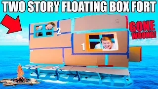 2 STORY BOX FORT BOAT GONE WRONG!! 📦 ⛵️ 24 Hour Challenge: TV, Gaming Setup & More
