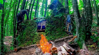 3 Days Bushcraft Shelter Camping in a THUNDER STORM : Survival Skills, Wild Forest Camp, DIY, ASMR