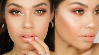 GRWM Peach Spring Makeup Tutorial | Jlo Glow Makeup | ABH Modern Renaissance Palette | Eman