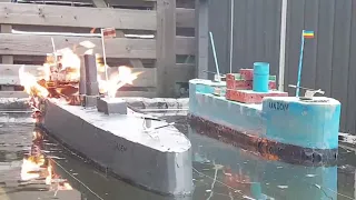 Cardboard Ship Burning And Sinking: Cruiser Salem Versus Armed Merchant ship Union