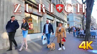 Switzerland Zurich / Luxury Shopping street / Bahnhofstrasse walking tour 4K 60fps