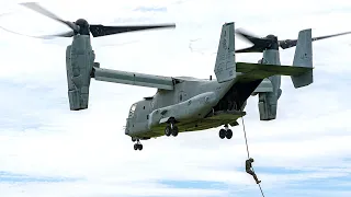 US Marine Corps Fast Roping Out Of Boeing V-22 Osprey - 2022 @Defxofficials