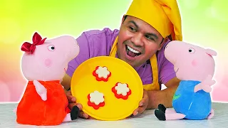 É a Hora do lanche com a Peppa Pig! Queijo com Goiabada. História infantil com brinquedos de pelúcia