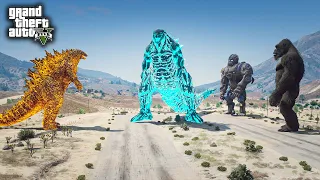 Godzilla Earth Vs Nuclear Godzilla, Kong, Mecha Kong Battle ( GTA V Mods )