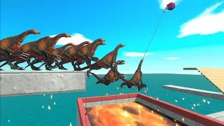 Dinosaur Swings and Jumps Over Lava Tank