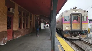 MBTA train inbound stopping at the Historic 1897 Beverly Depot