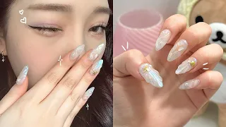 *using only amazon products* easy seashell gel-x extensions at home! ‧₊˚✩彡 nail therapy ep. 16