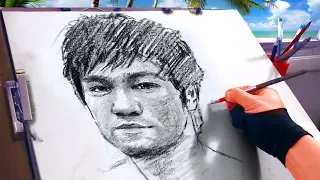 DRAWING BRUCE LEE IN LESS THAN 15 MINUTES!? | DRAWING CHALLENGE