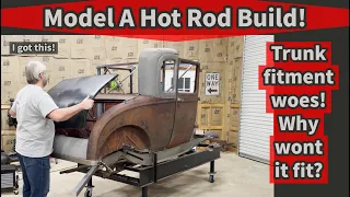 The trunk fits! Or does it? Complete fiasco? Tons of work! Rusty old HEMI Hot Rod Model A build!