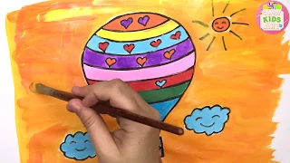 How to Draw Hot Air Balloon Sun Cloud coloring and color for Beginners Step by Step | Candy Art ☆