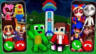 Scary MONSTERS CALLING to JJ and Mikey in Minecraft Maizen Paw Patrol SONIC MAN FROM WINDOW POMNI