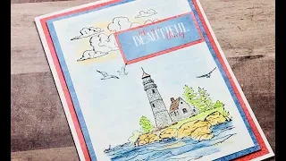 Sea Breeze Harbor Watercolor Card // Heartfelt Creations DT