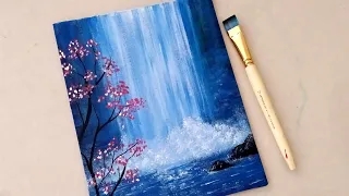 Easy Waterfall Landscape Painting tutorial for beginners || Step by step Waterfall landscape Paintin