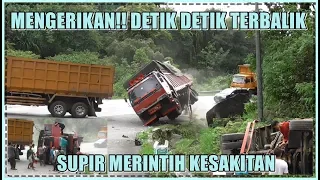 Mengerikan, Detik Detik Truk UD Terbalik Bikin Supir Merintih Kesakitan di Sitinjau Lauik