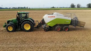 John Deere 7250R auf Ballenjagd|Strohbergung|Claas Quadrant 3300 - 2021