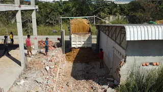 First Starting new project! Dozer Komatsu D20P Pushing soil Fill With dump truck 5ton