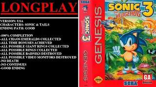 Sonic the Hedgehog 3 [USA] (Sega Genesis) - (Longplay - Sonic & Tails | 100% Completion)