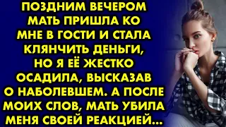 Поздним вечером мать пришла ко мне в гости и стала клянчить деньги, но я ее жестко осадила, высказав