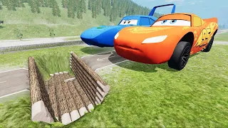 Big & Small Lightning McQueen,Pixar Car vs Dinoco,Tow Mater vs Upside Down Speed Bump▶️-BeamNG.Drive