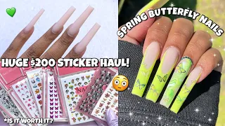 200+ STICKER MYSTERY BOX UNBOXING | GREEN SPRING BUTTERFLY NAILS | EASY NAIL TUTORIAL