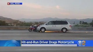 Video Shows Hit-And-Run Driver Speeding Down 91 Freeway In Corona With Motorcycle Wrapped Around Fro