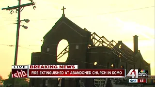 Fire burns through abandoned church in Kansas City's East Bottoms