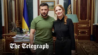 Actress Jessica Chastain meets Volodymyr Zelensky in Kyiv