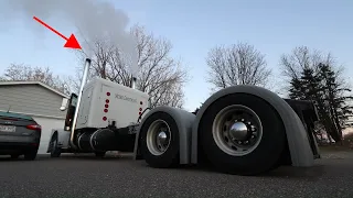 Peterbilt 379 cold start, cold jake brakes, and lots of 13 speed shifting