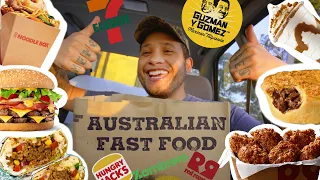 American Tries Australian Fast Food | Hungry Jacks | Red Rooster | GYG | Noodle Box | Food Tour Vlog