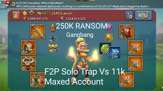 Lords Mobile| F2P T2T4 Solo Trap Vs Maxed Account and Gangbang | KVK Action