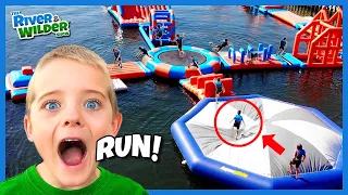 Kids WIPEOUT on WATER PARK obstacle course | Family fun