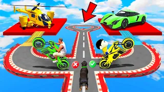 SHINCHAN AND FRANKLIN TRIED THE RIGHT WRONG ROAD PARKOUR CHALLENGE WITH BIKES CARS IN GTA 5