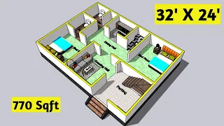 32x24 House Plan || 32 x 24 Ghar ka Naksha || 32*24House design || 770 sqft